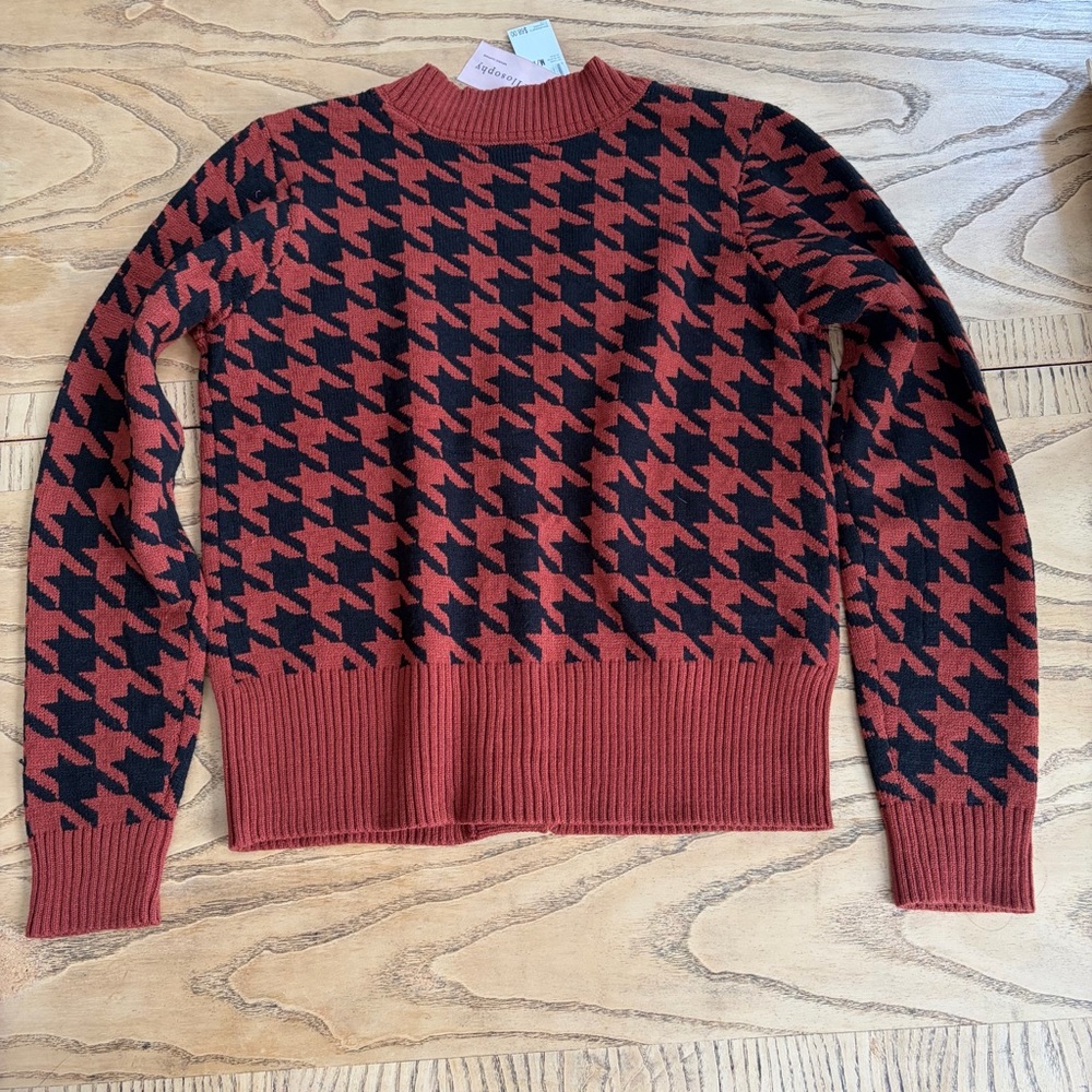PHILOSOPHY Houndstooth Cardigan Sweater MEDIUM NWT! ($58.00) Terracotta - Picture 6 of 8